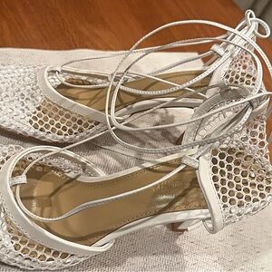 Bottega Veneta White Mesh Lace-Up Sandals